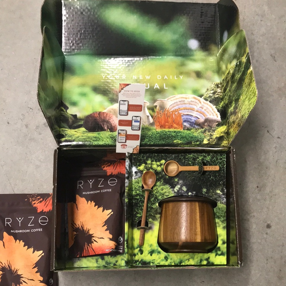 Mushroom Coffee Set with Brown and Gold Accents
